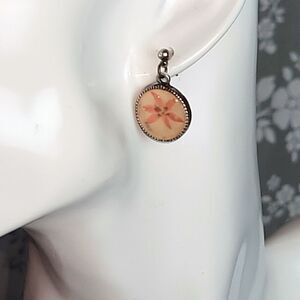 Vintage Super Cute 1990s Laila Rowe Round Enameled Pink Flower Dangle Earrings